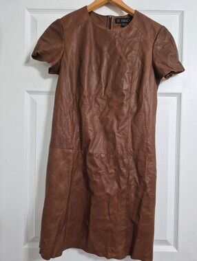 STEFANO Real Tan Leather Midi Dress